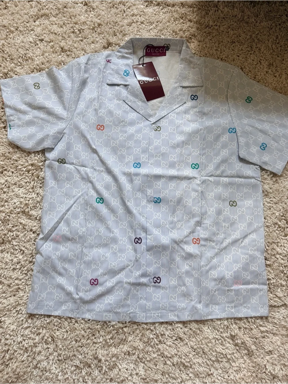 Gucci White Short Pajama Set with Multicolor Logo Accents